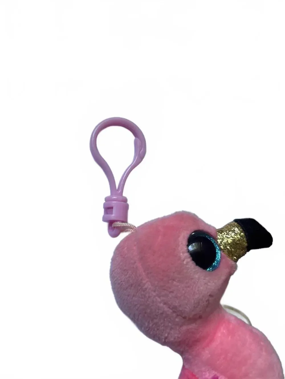 Ty Gilda Pink Flamingo Beanie Boo Mini Keychain 5” Plush Gold Sparkle Beak